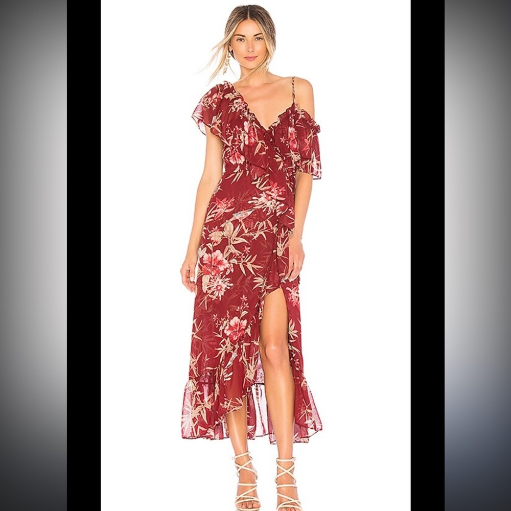 Misa Los Angeles Talya Burgundy Floral High Low Dress